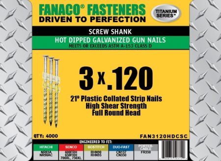 Nail, 3" x .120 Plastic Strip Screw Shank Hot Dipped Galvanized 4M