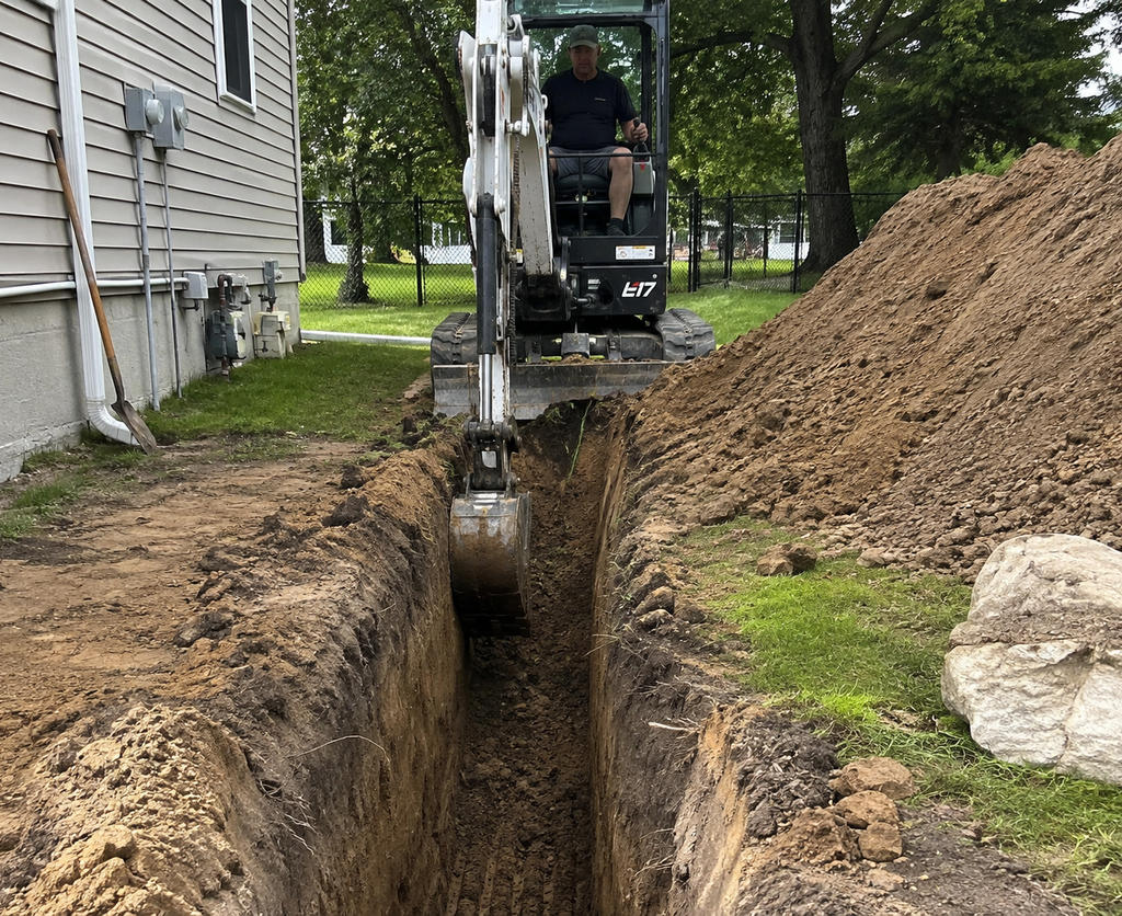 Excavator digging a trench